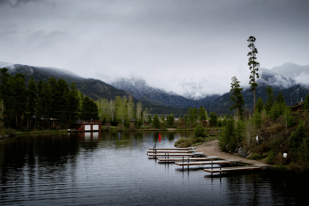 Foggy mountain view in grand lake colorado. 
